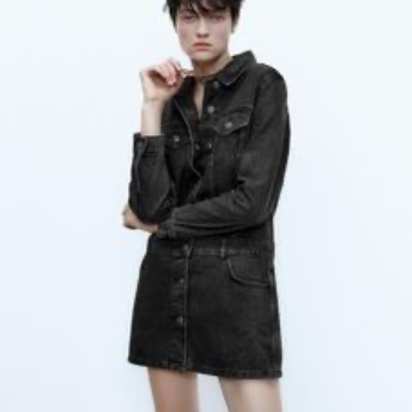 Zara Dresses Nwt Zara Mini Denim Dress Black Xs Poshmark